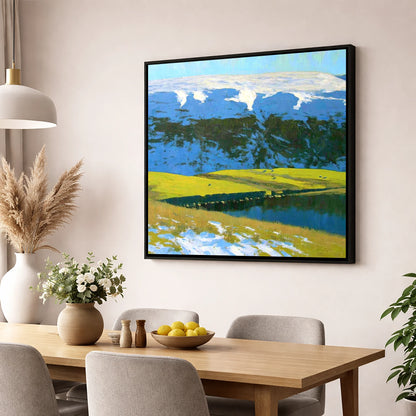 Snowy Ridge on Maiden Moor lake district fell wall art displayed in a dining room