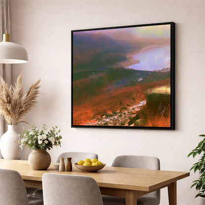 Descending Helvellyn Path to Thirlmere lake district lake wall art displayed in a dining room