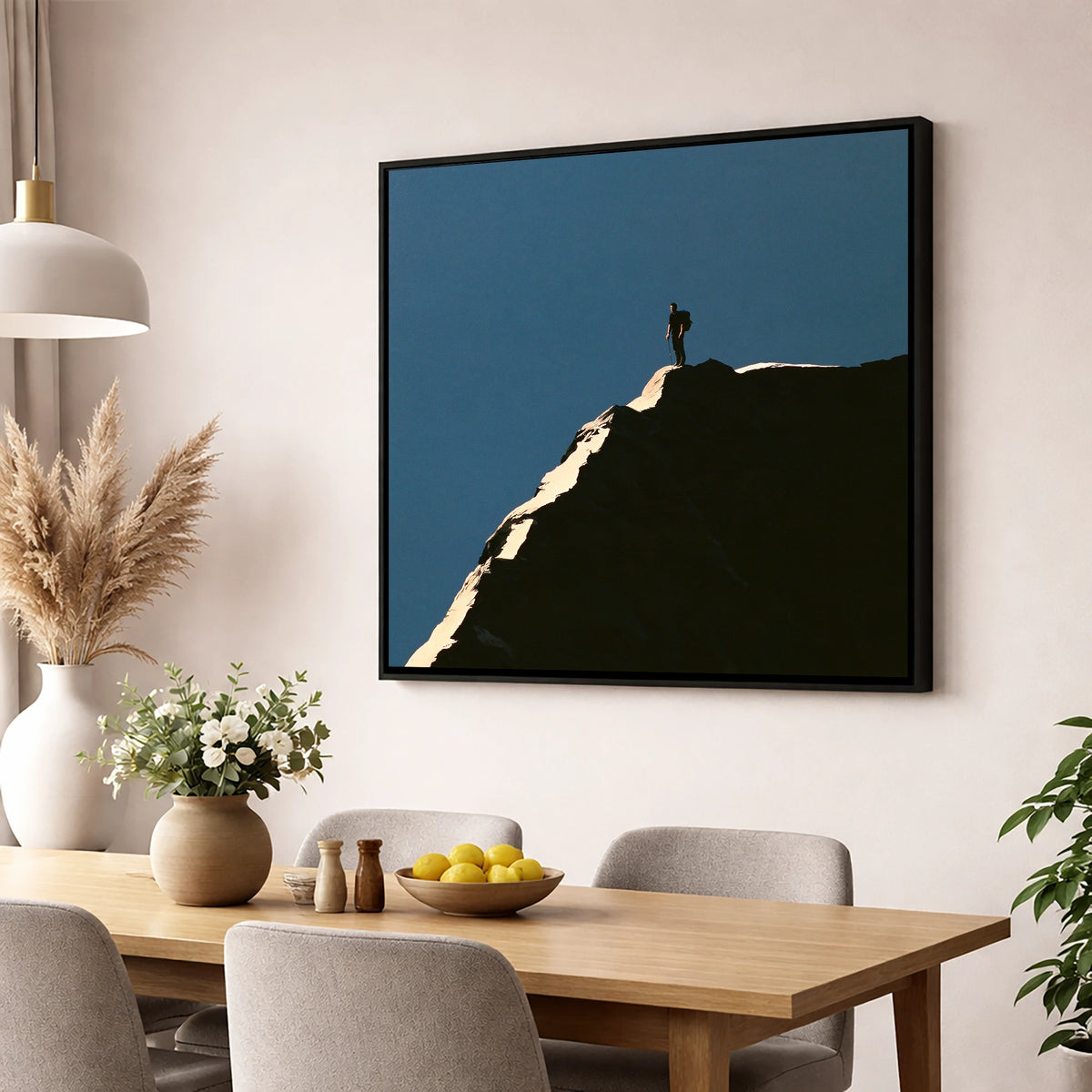 Lone Walker on Striding Edge lake district walking wall art displayed in a dining room