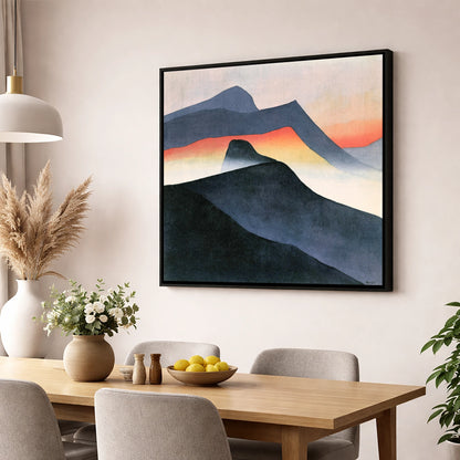 Mountain Ridge in Orange Mist lake district fell wall art displayed in a dining room