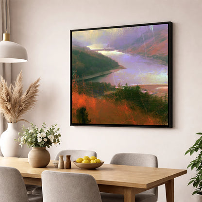 Thirlmere Reservoir Under Violet Skies lake district lake wall art displayed in a dining room