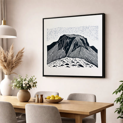 Great Gable Monochrome Graphic lake district fell wall art displayed in a dining room