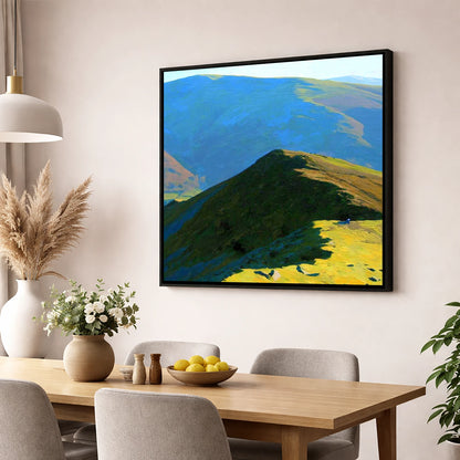Hartsop Above How Sunlit Ridge lake district fell wall art displayed in a dining room