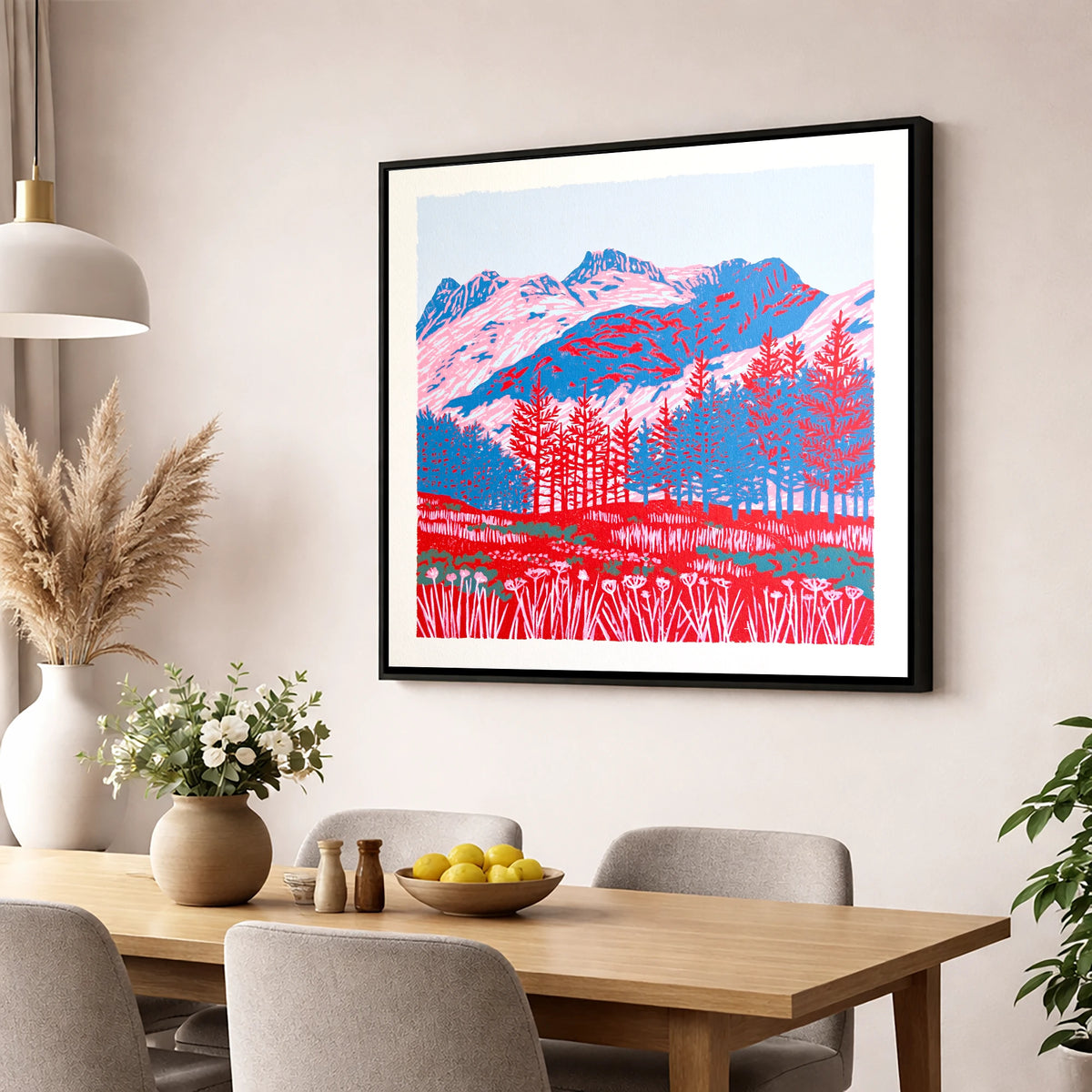 Bold Langdale Pikes Landscape lake district fell wall art displayed in a dining room
