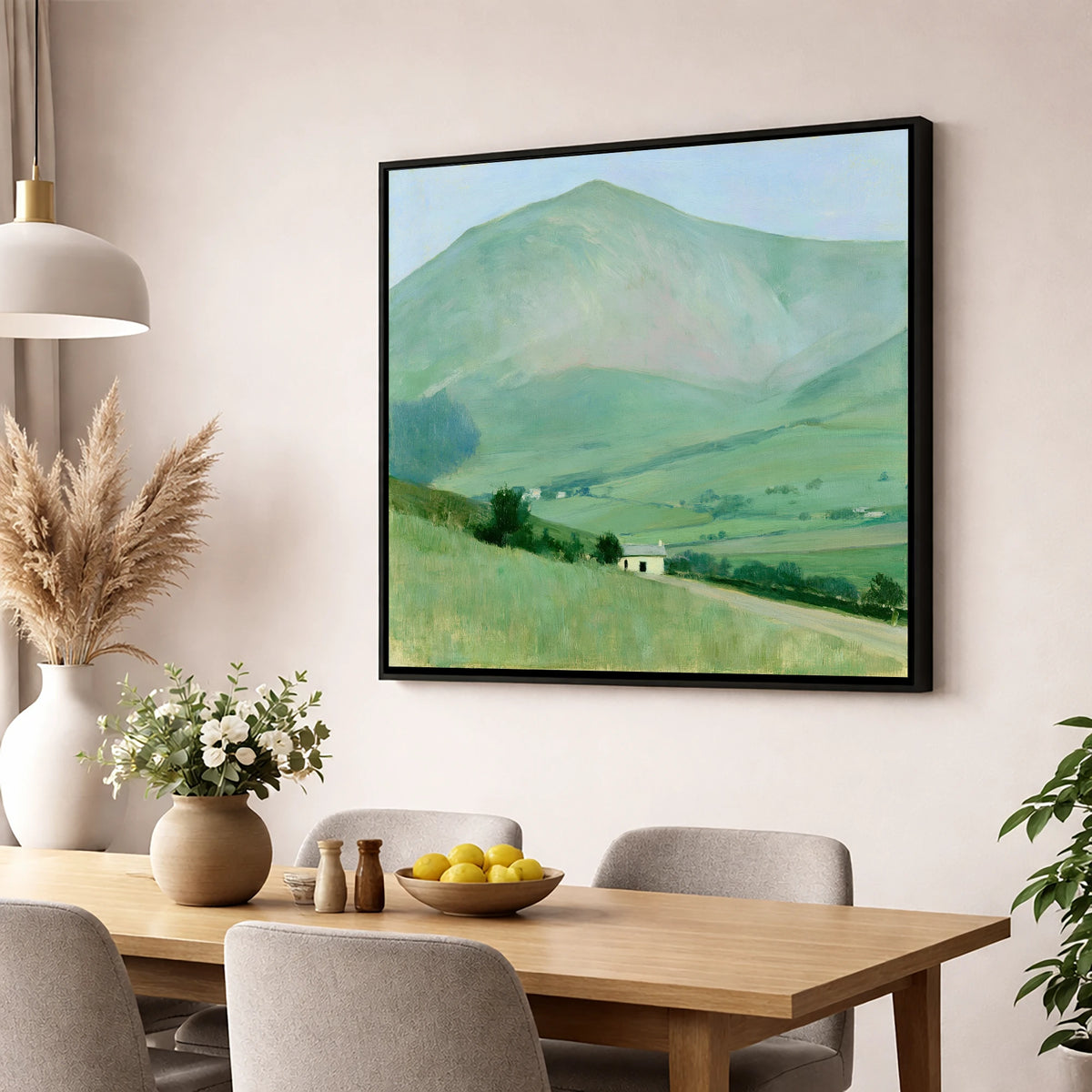 Blencathra Over the White Cottage lake district fell wall art displayed in a dining room