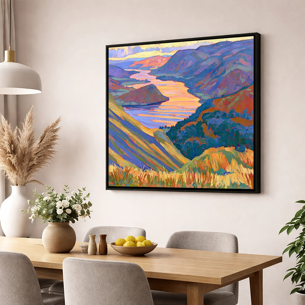 Vivid Sunset Over Ullswater lake district lake wall art displayed in a dining room