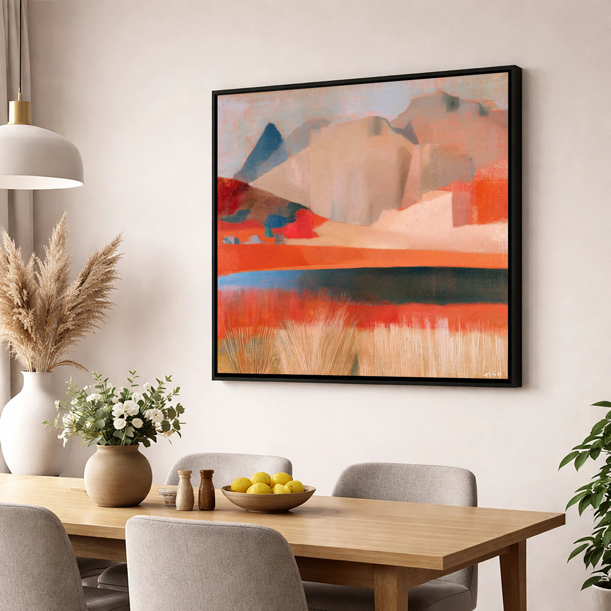 Stickle Tarn in Warm Terracotta lake district fell wall art displayed in a dining room