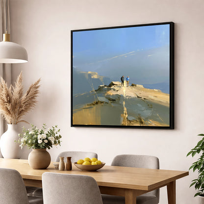 Walkers on a Sunlit Ridge lake district walking wall art displayed in a dining room