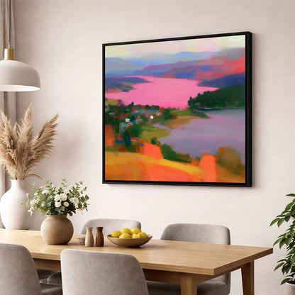 Ambleside Over Pink Waters lake district village wall art displayed in a dining room