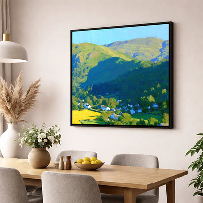 Sunlight on Silver How Ridge lake district fell wall art displayed in a dining room