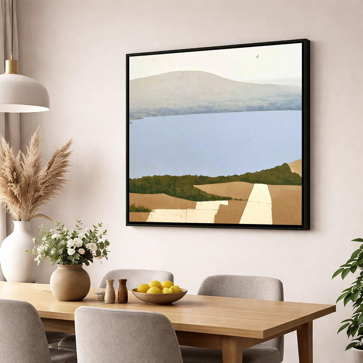 Bassenthwaite Lake in Muted Tones lake district lake wall art displayed in a dining room