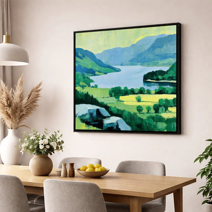 Gowbarrow Crag Over Ullswater lake district lake wall art displayed in a dining room