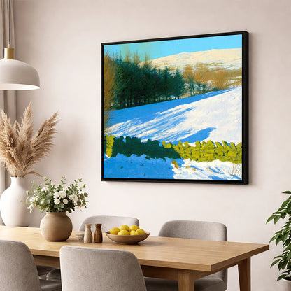 Winter Snow on Sallows Ridge lake district fell wall art displayed in a dining room