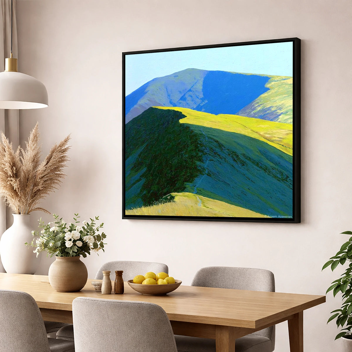 Great Rigg Sunlit Ridge Path lake district fell wall art displayed in a dining room