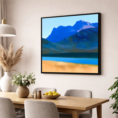Bold Blue Langdale Pikes lake district fell wall art displayed in a dining room