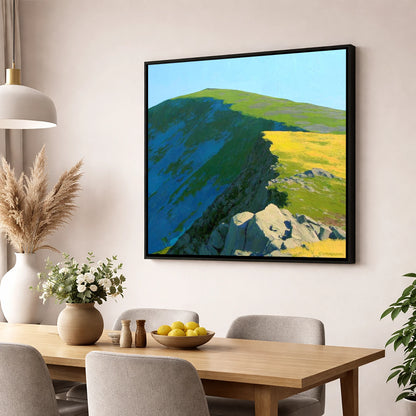 Vibrant Light on High Raise lake district fell wall art displayed in a dining room