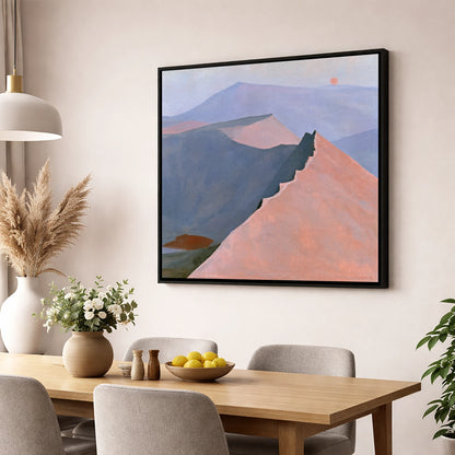 Striding Edge in Peach Light lake district walking wall art displayed in a dining room