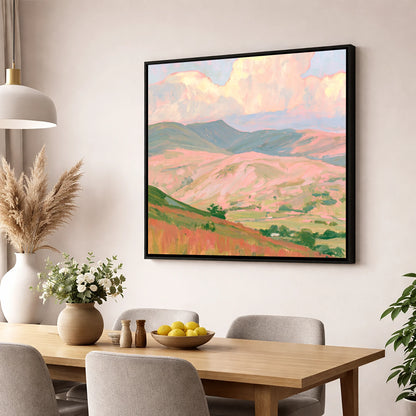 Pastel Light on Rolling Fells lake district fell wall art displayed in a dining room