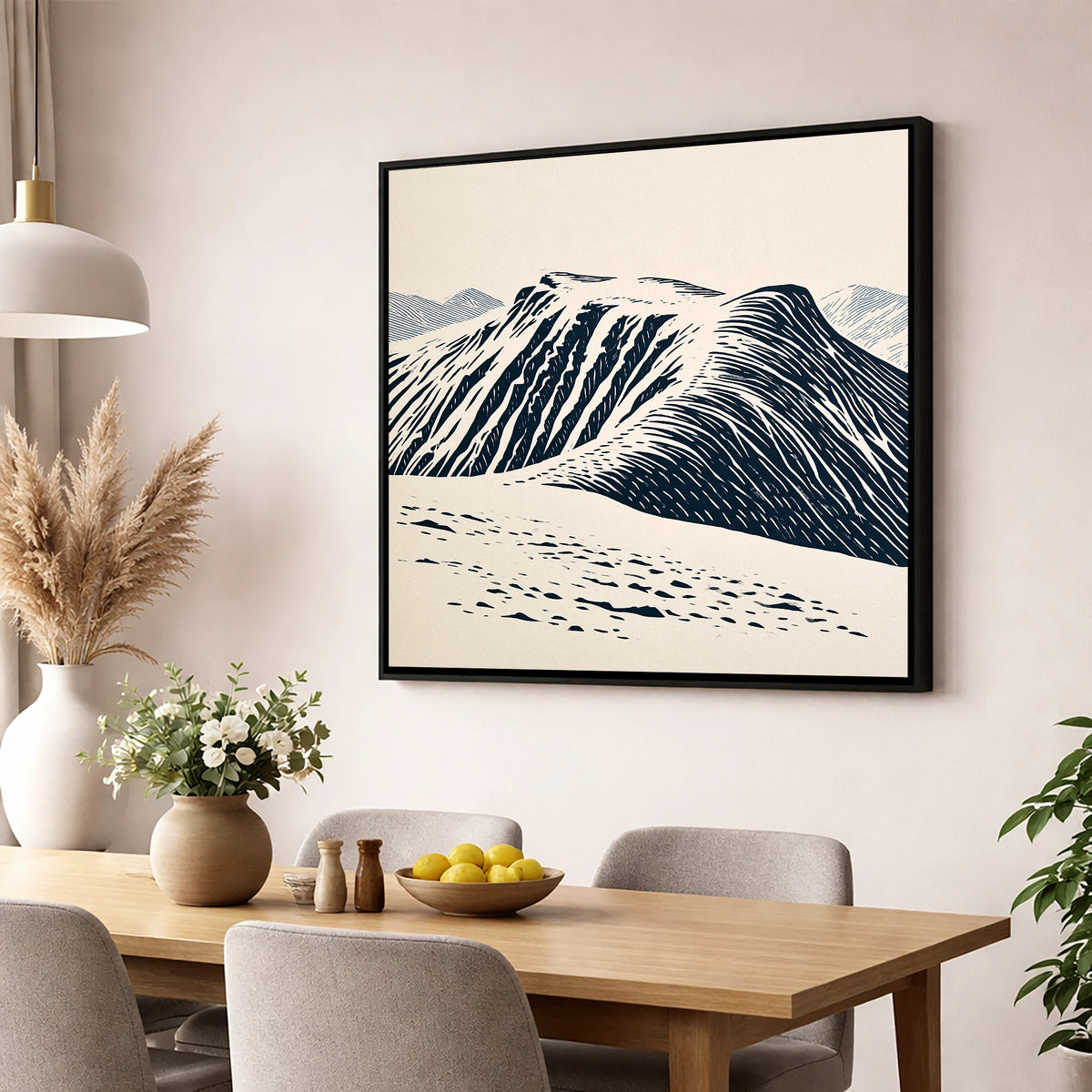 Helvellyn Ridge in Deep Navy lake district fell wall art displayed in a dining room