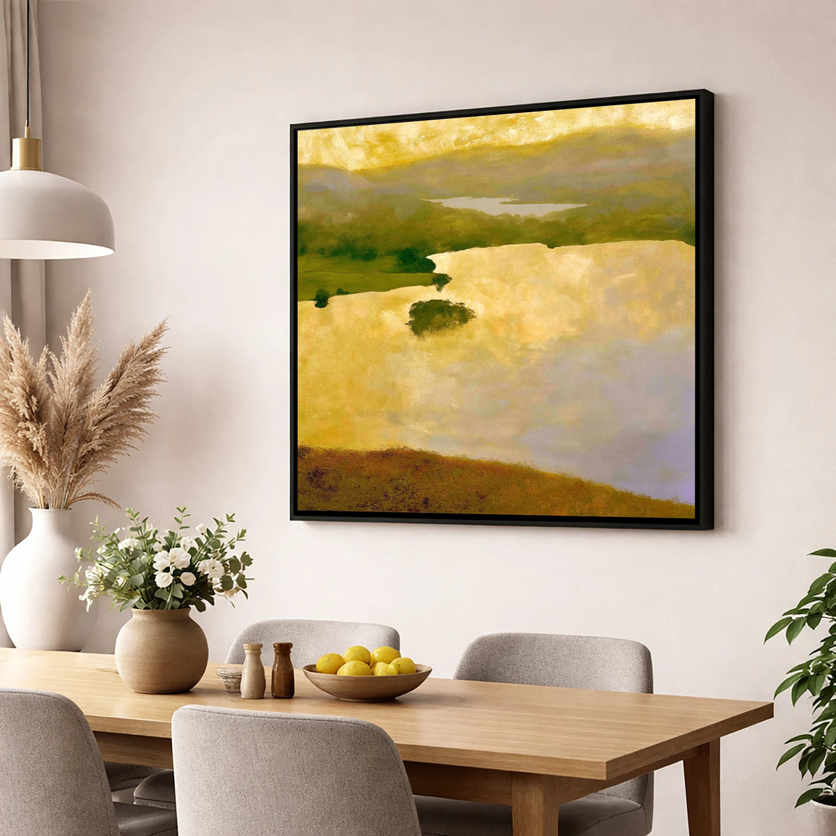 Grasmere Lake in Golden Light lake district lake wall art displayed in a dining room