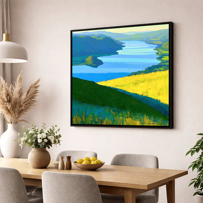 Bold Yellow Fells Above Ullswater lake district lake wall art displayed in a dining room