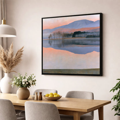 Pastel Dawn Lake Reflection lake district lake wall art displayed in a dining room