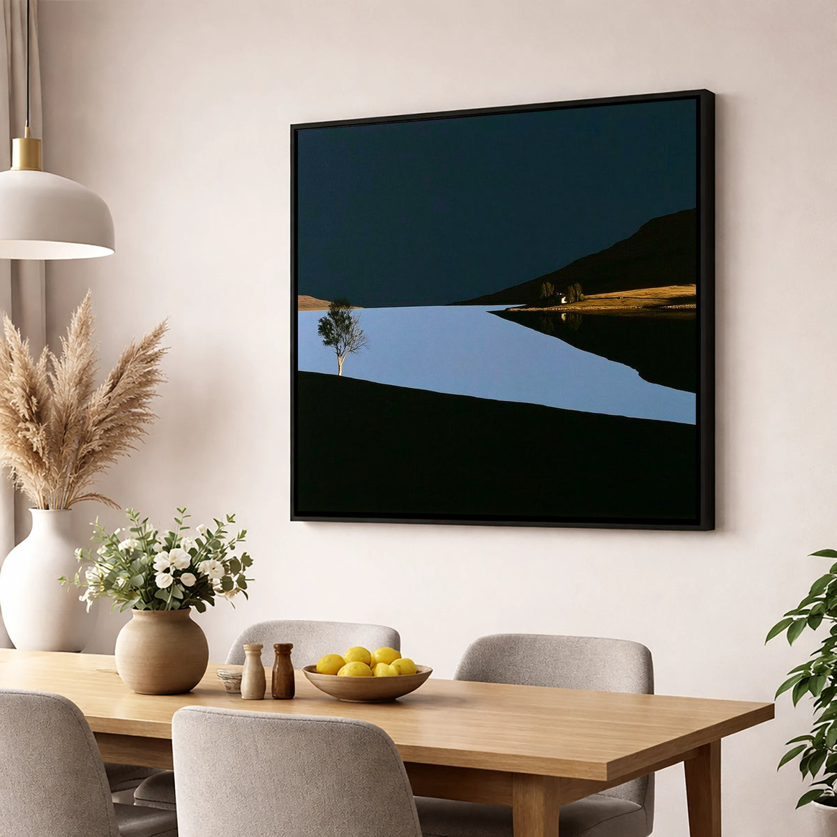 Dark Sky Lake District Sunset lake district lake wall art displayed in a dining room