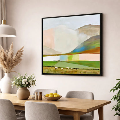 Pastel Storm Clouds Over Fells lake district sky wall art displayed in a dining room