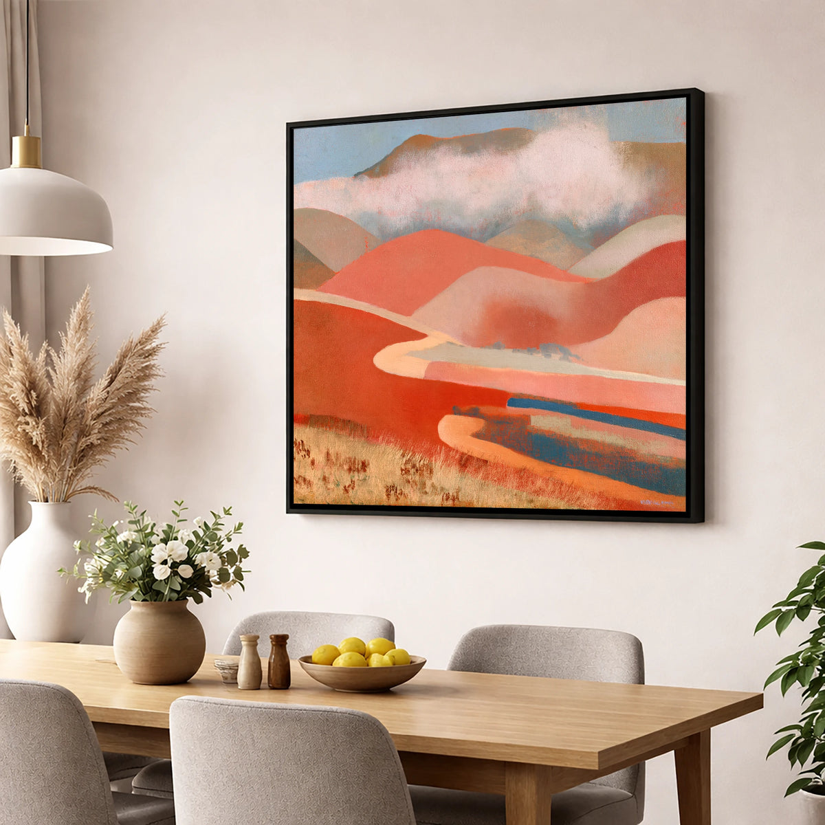 Terracotta Fells Under Cloud lake district fell wall art displayed in a dining room