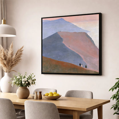 Walkers on a Dusk Ridge lake district walking wall art displayed in a dining room