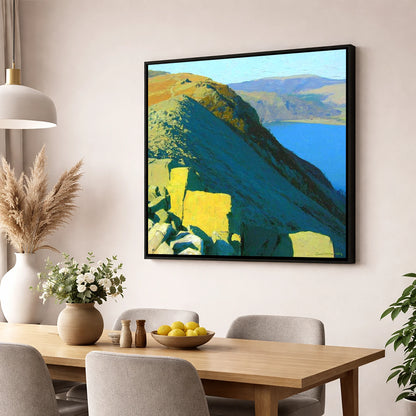 Sunlight on St Sunday Crag lake district fell wall art displayed in a dining room
