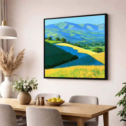 Sunlight and Cloud Shadows over Fells lake district sky wall art displayed in a dining room