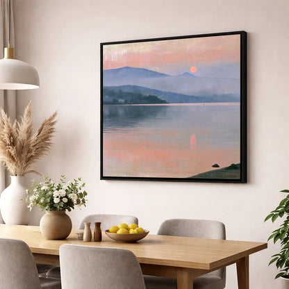 Lake Sunset in Pastel Haze lake district lake wall art displayed in a dining room