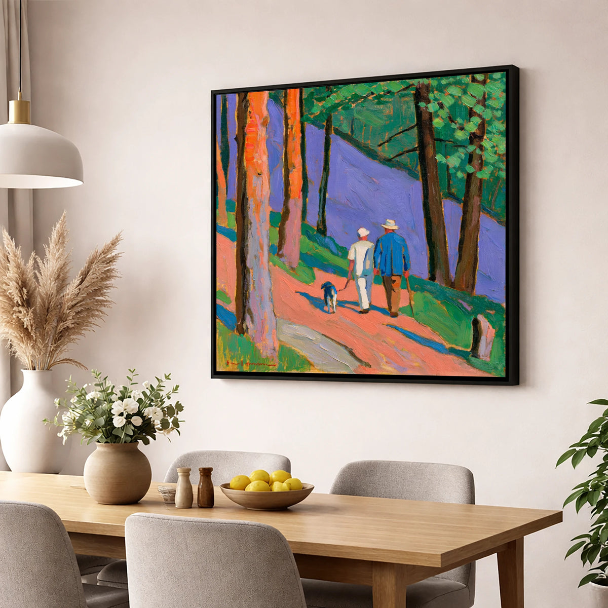 Vivid Dog Walkers Aira Force gifts for dog walkers wall art displayed in a dining room