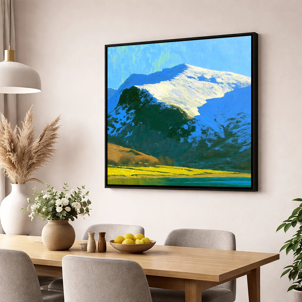 Winter Sunlight on Watson's Dodd lake district fell wall art displayed in a dining room