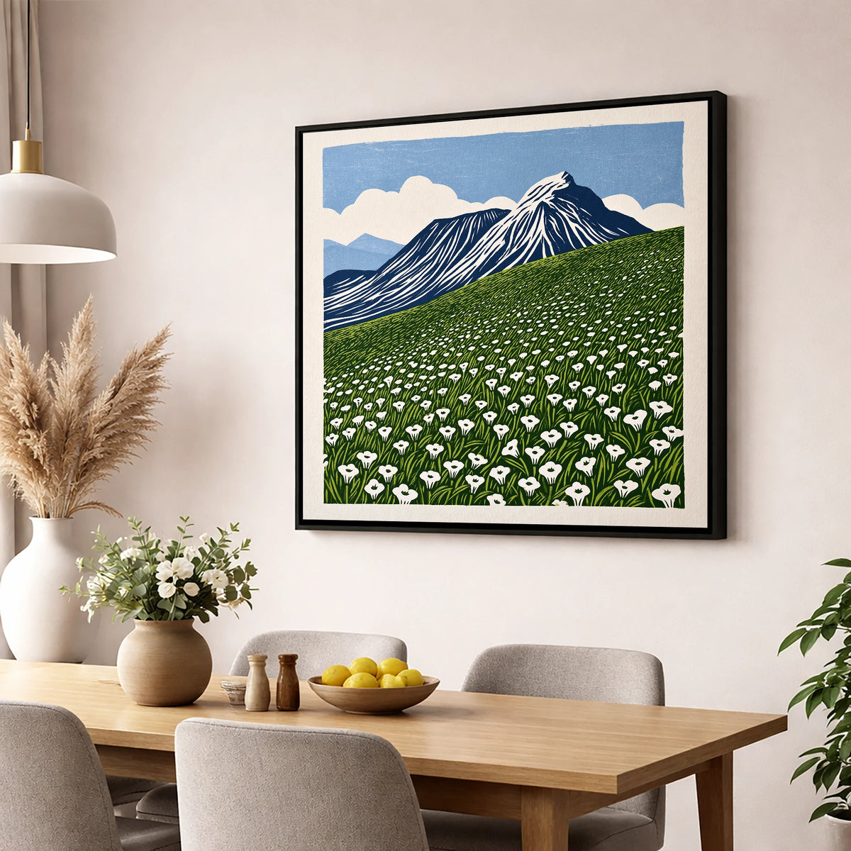 Blencathra and White Fellside Blooms lake district fell wall art displayed in a dining room