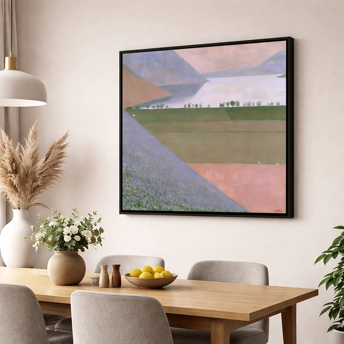 Rannerdale Fellside Over Crummock Water lake district lake wall art displayed in a dining room