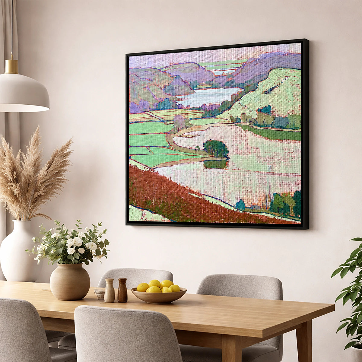 Vivid Grasmere Above Red Bracken lake district lake wall art displayed in a dining room
