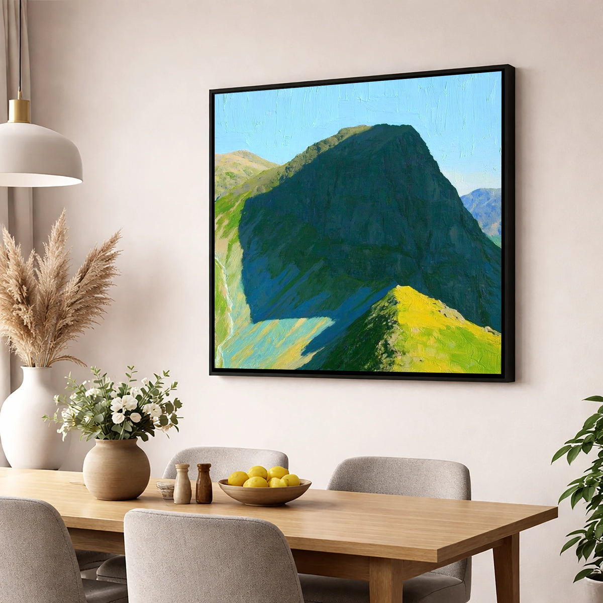 Sunlit Ridge on High Raise lake district fell wall art displayed in a dining room