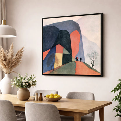 Walkers on a Terracotta Fell Path lake district walking wall art displayed in a dining room