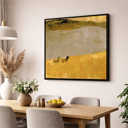 Herdwick Sheep in Autumn Light lake district wildlife wall art displayed in a dining room