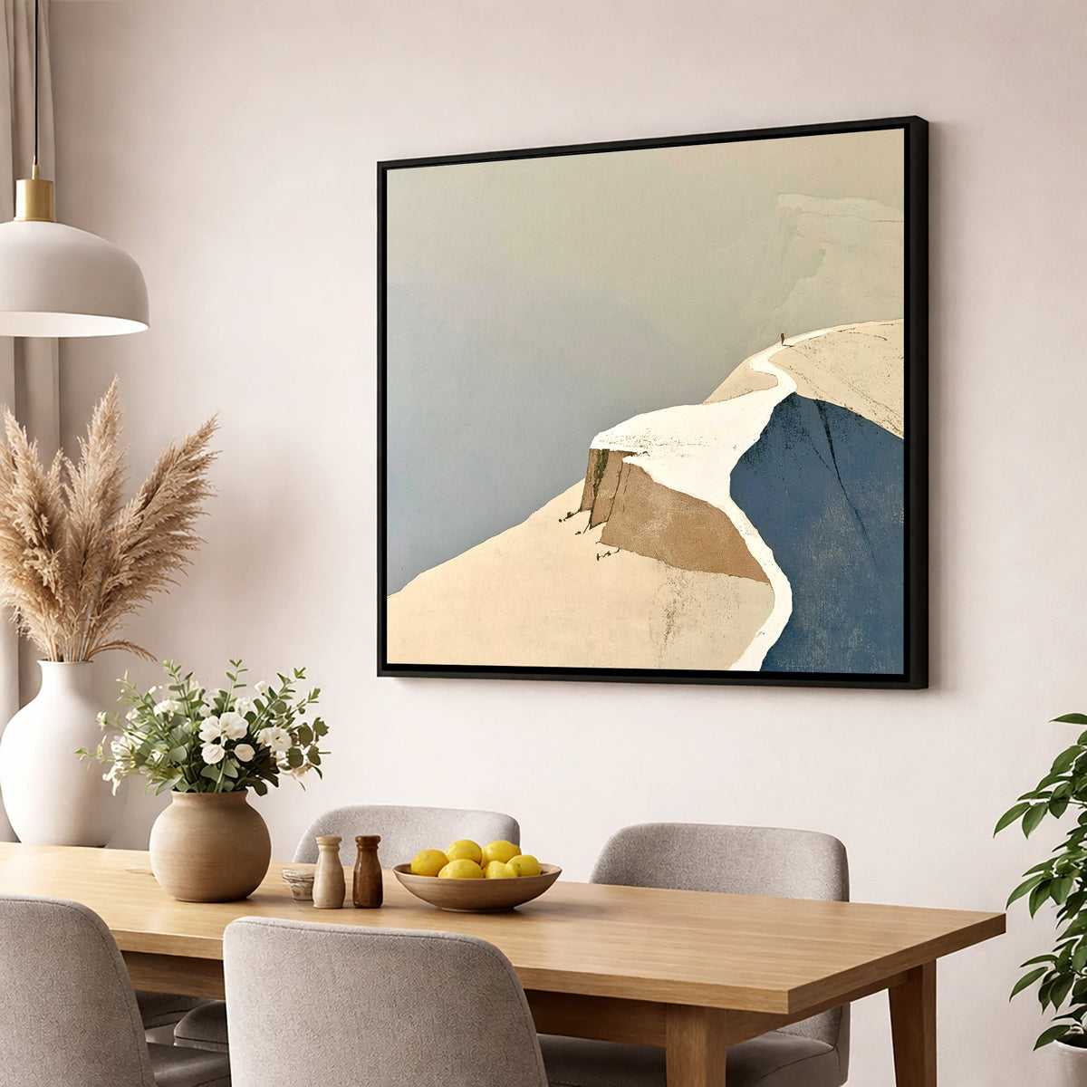 Lone Walker on a Snowy Summit Ridge lake district fell wall art displayed in a dining room