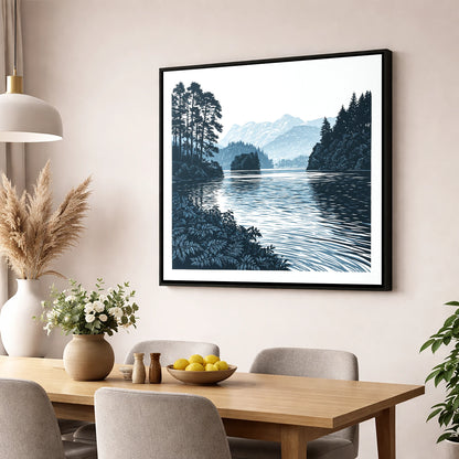 Deep Blue Lake at Dawn lake district lake wall art displayed in a dining room