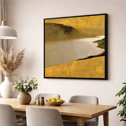 Golden Fells Above the Lake lake district lake wall art displayed in a dining room