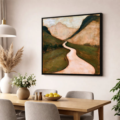 Winding Mountain Pass in Warm Tones lake district valley wall art displayed in a dining room