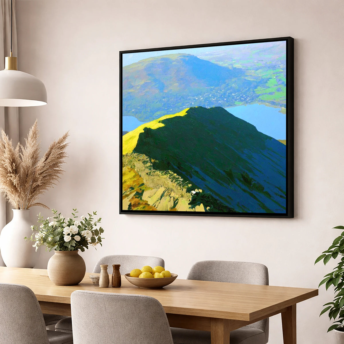 Vibrant Light on Low Pike lake district fell wall art displayed in a dining room