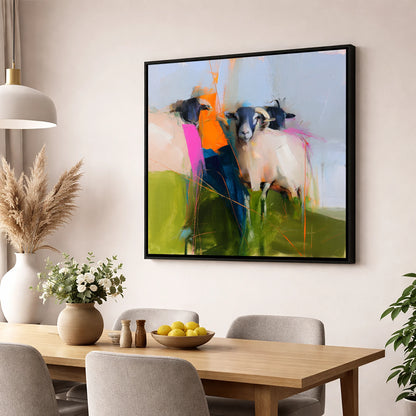 Abstract Herdwick Sheep on Fellside lake district wildlife wall art displayed in a dining room