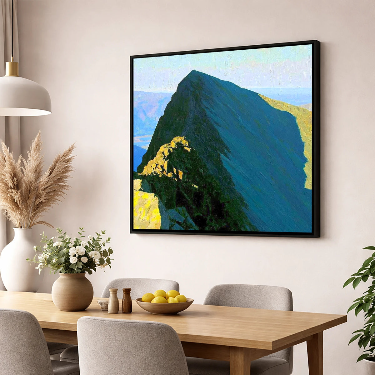 Steeple Peak in Dramatic Light lake district fell wall art displayed in a dining room