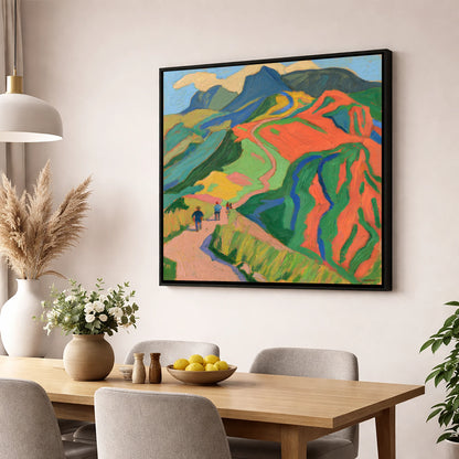Walkers on a Vivid Fell Path lake district walking wall art displayed in a dining room