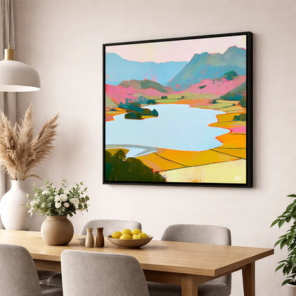 Colourful Elter Water Landscape lake district lake wall art displayed in a dining room